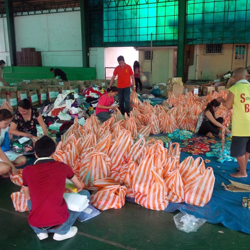 Staging the relief supplies.