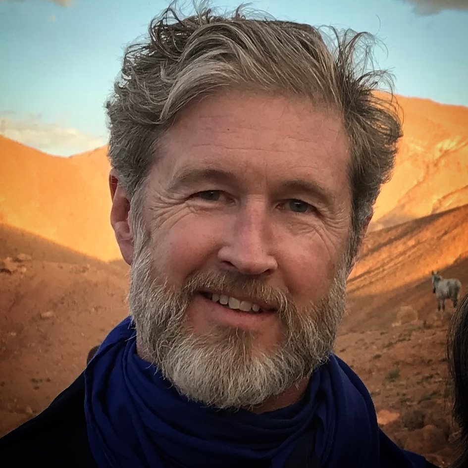 Douglas Wills in the Atlas Mountains at sunset.