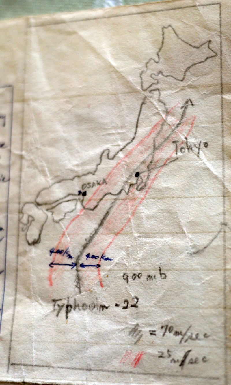A typhoon hitting Japan...drawn by Kenichiro, 1958...(click to enlarge)