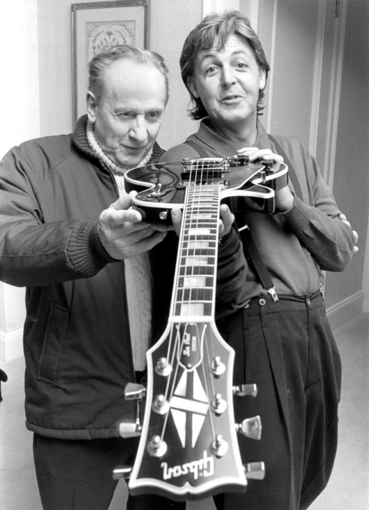 Les Paul and Sir Paul admiring the Gibson Les Paul Guitar...Gibson Guitars started crafting guitars in Kalamazoo back in the late 1800’s.